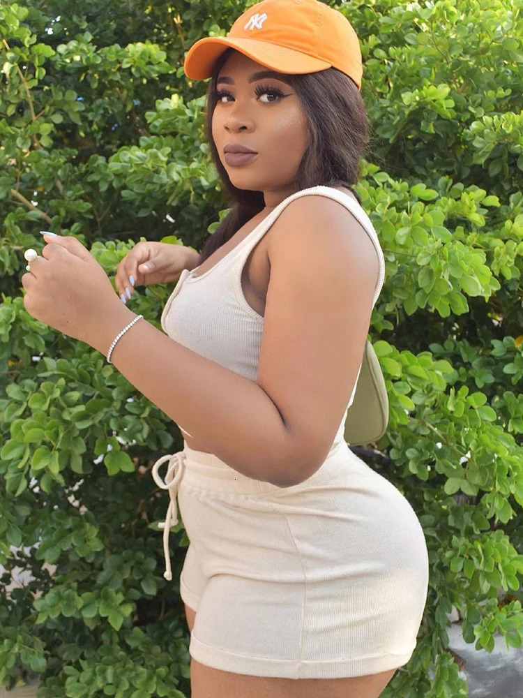 Curve Plus Size Women 2piece Sets Solid Color Ribbed Knit Outfits Summer Casual Sexy Shorts Tshirt Set Wholesale Drop 250603