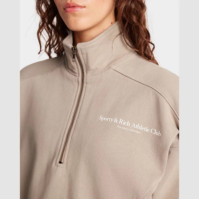 Autumn And Winter New North American Niche Printed Zipper Chest Stand Up Collar Fleece Women's Sports Hoodie