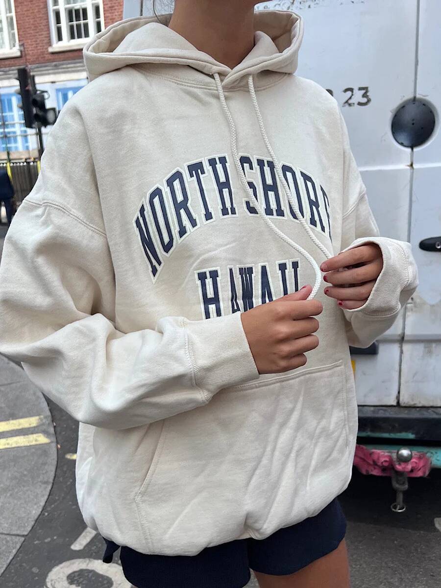 Letter Print Oversize Hoodie Women 2023 Spring Casual Long Sleeve Hooded Pullovers Top Vintage Streetwear Cotton Hoodies Y2k