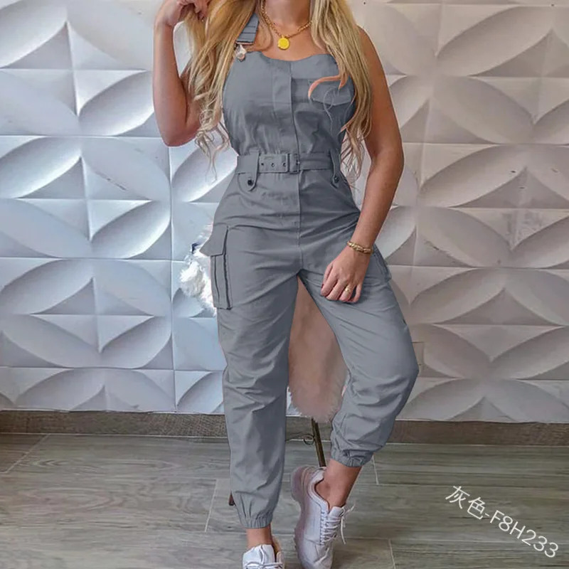 Autumn Womens Clothing Bodysuit Jumpsuit Simple Zipper Cargo High Waisted Conjoined Body Pants Sleeveless Strap Trousers 250603