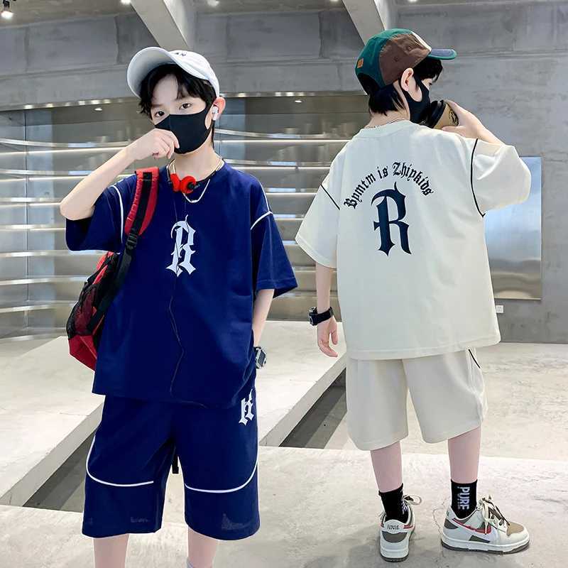 Hot Sale Teen Boys Summer Clothing Set Tshirt Shorts Costume Suit Kids Fashion Streetwear Outfit Teenage Child Letter Tracksuit R250605