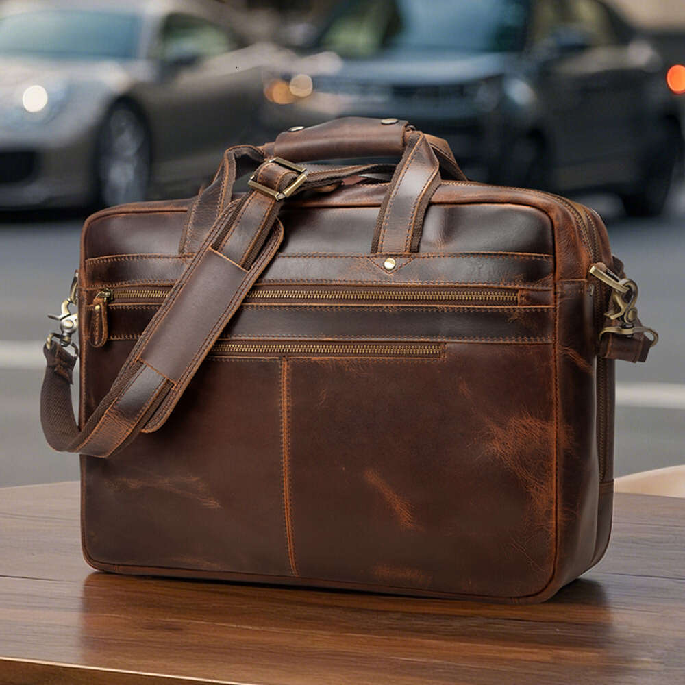 Genuine Leather Fashion Handbag 17inch Laptop Briefcase Men's Large Capacity Travel Bag for Business Trips