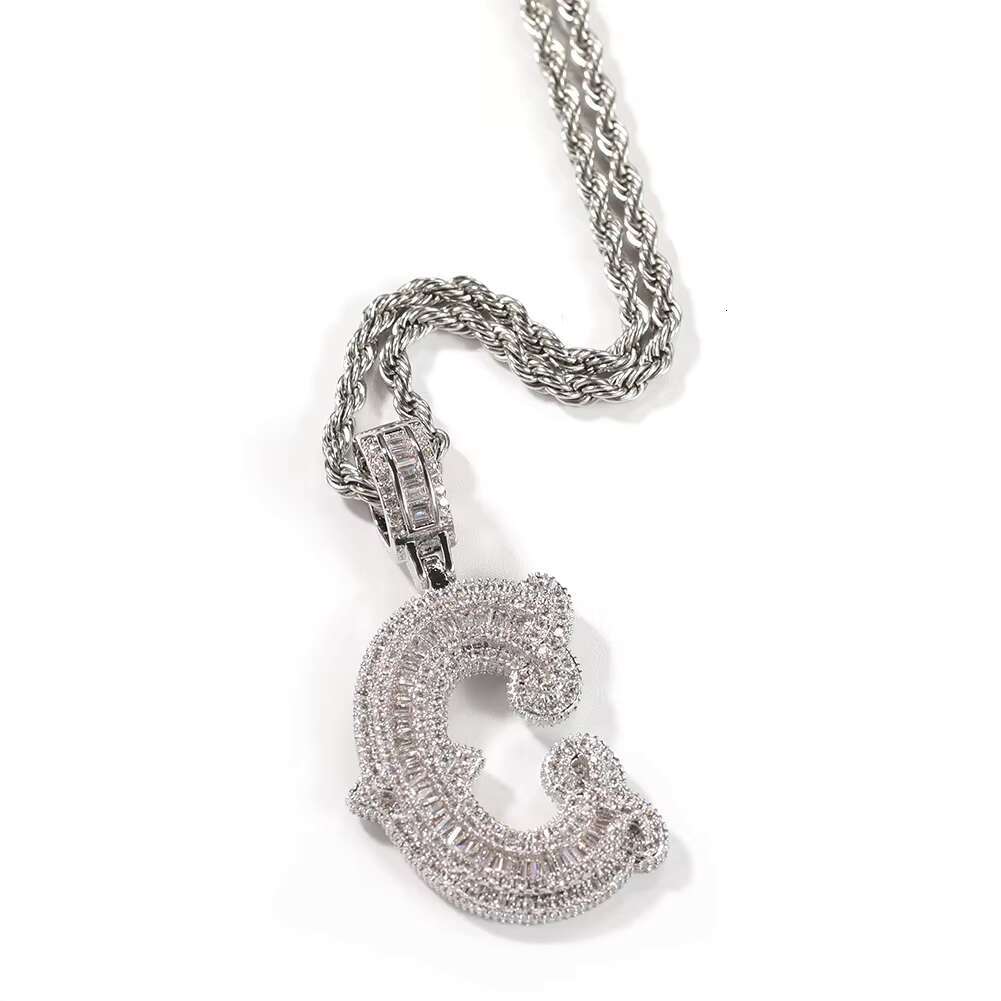 UWIN Hip Hop Style Ice Cube Alphabet Initial Pendant 925 Silver Moissanite Long Bar Shining Necklace Rapper Charm Jewel