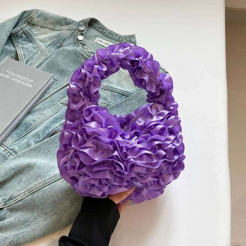 2025 Spring Fashion Pleated Flower Design Women's Small Handbag Sweet Girl Lightweight Wedding Party Evening Bag