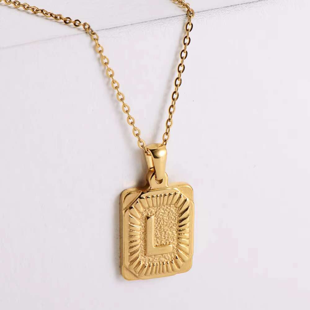 Wholesales 18K Gold Plated 316L Stainless Steel Alphabet A-Z Rectangular Letter 26 Letters Pendant Necklace