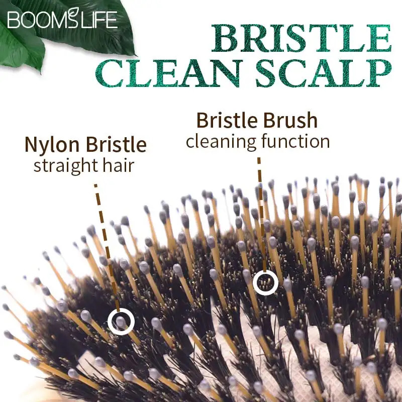 Boar Bristle Hair Brush Women Wood Bamboo HairBrush Professional Curly Airbag Scalp Brush Comb for Hair Beauty Care Salon Tools 250603
