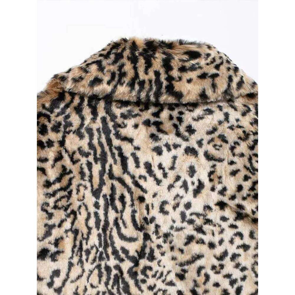 Vintage Leopard Lapel Faux Fur Coat Women Casual Loose Plush Single-Breasted Coats Female Winter Thick Warm Chic Street