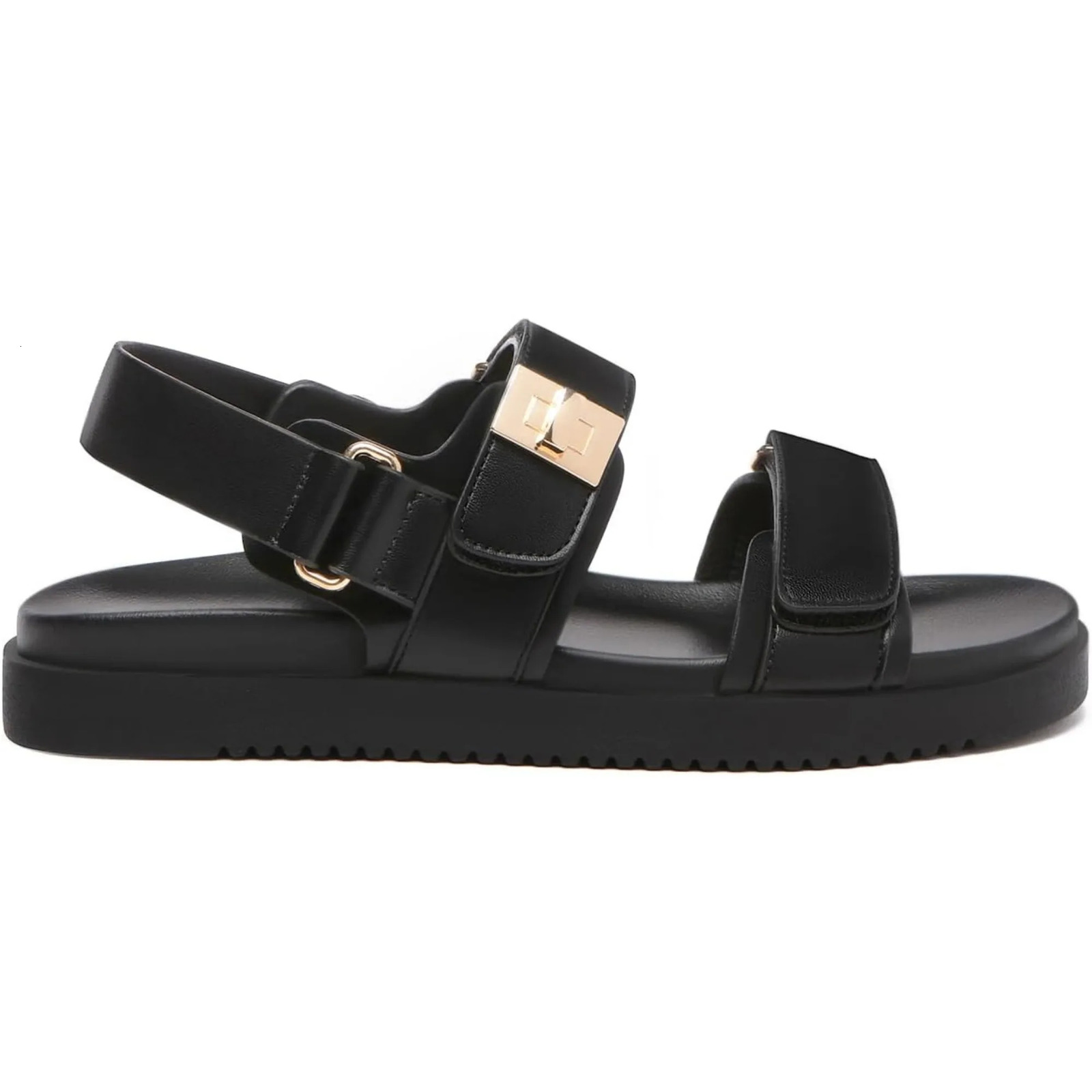 Womens Flat Sandals Comfort Adjustable Double Strap Slip on Leather Footbed shoes for women 250605