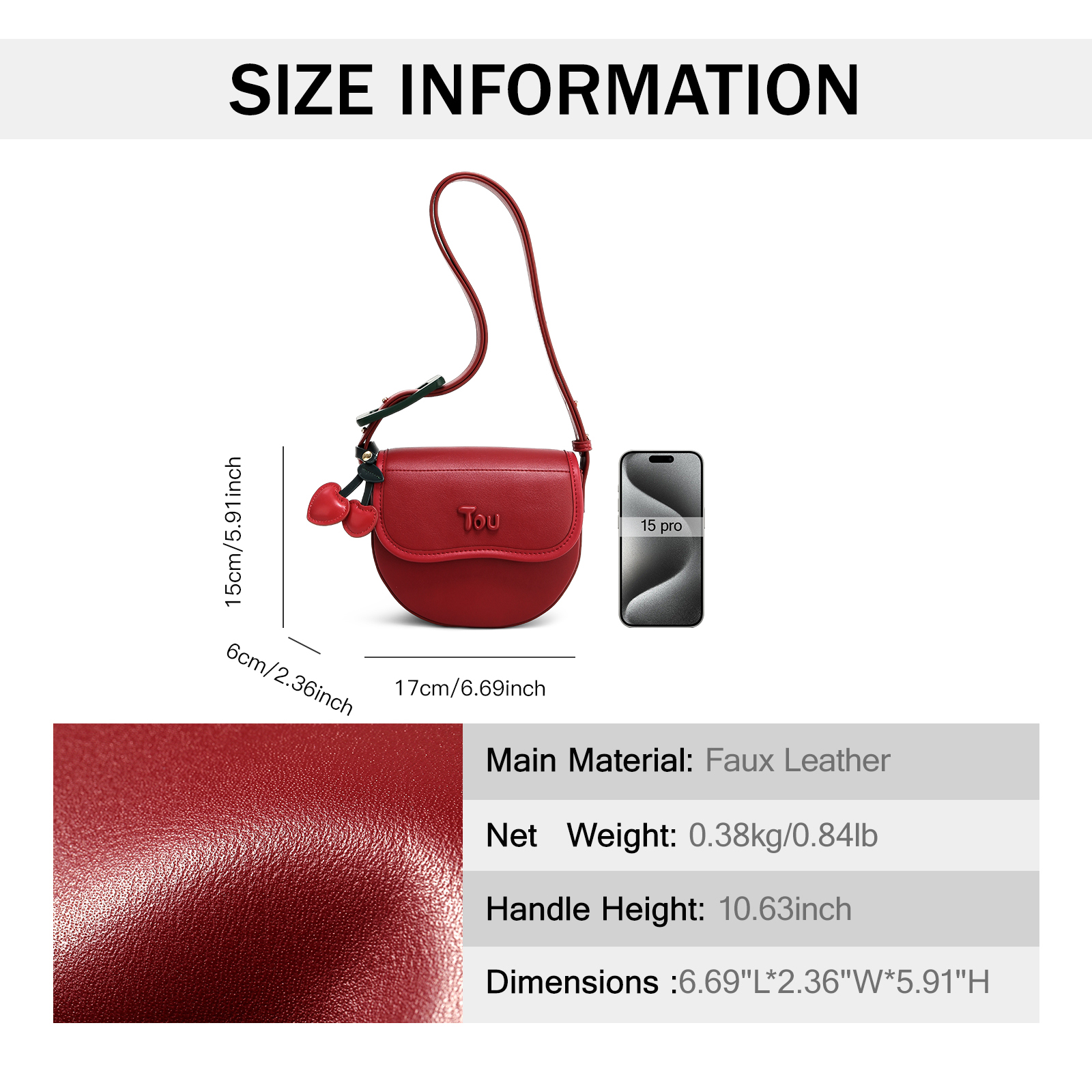 TOUTOU New Premium Texture Cherry Pendant Decorated Mini Saddle Bag Original Handbag Shoulder Bag