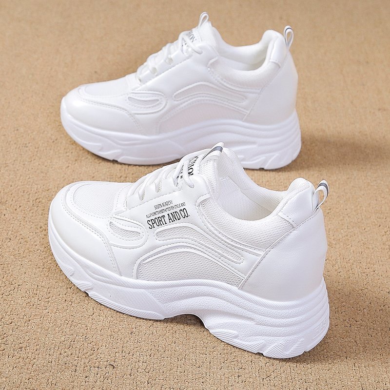 Women S Hidden Heel White Casual Shoes Sneakers Spring Summer Mesh Breathable Casual For Petite Thick Sole Slimming Color Block Dad Shoes Ddmysaturn