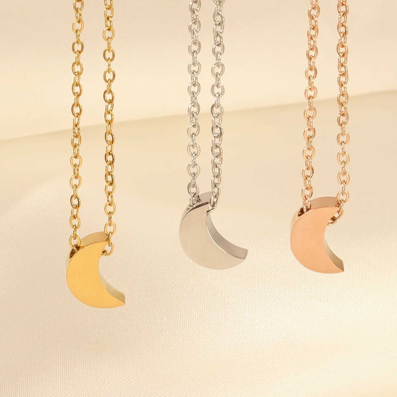 ASONSTEEL High Quality Small Tiny Moon Pendant Necklace For Women Gold Plated Stainless Steel Delicate Choker Waterproof Vintage XJ250604