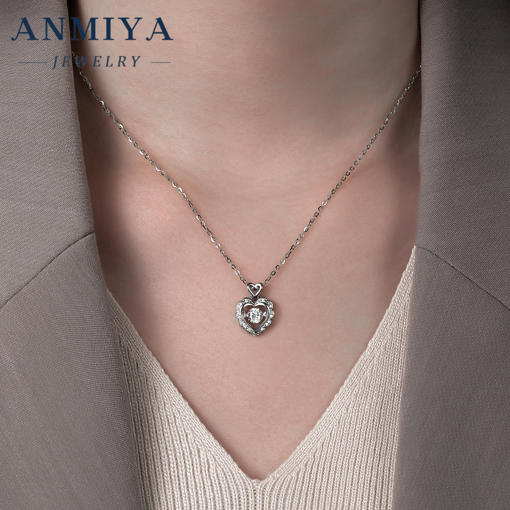 Luxury Silver Jewelry Heart Pendant Necklace Featuring Movable Zircon Stones, Premium 925 Necklace for Formal Events