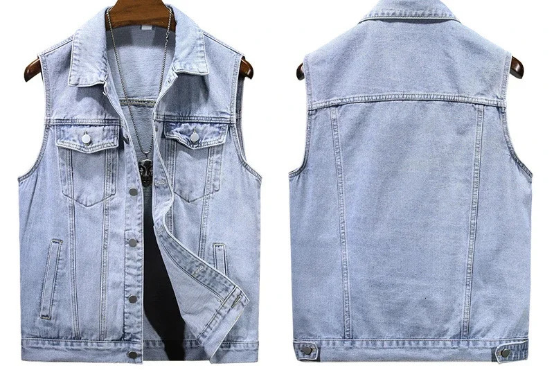 Denim Jacket Men Coats Vests Sleeveless Turn Down Collar Casual Regular Coat Button Pocket Slim Fit Jackets Simple y250605Z