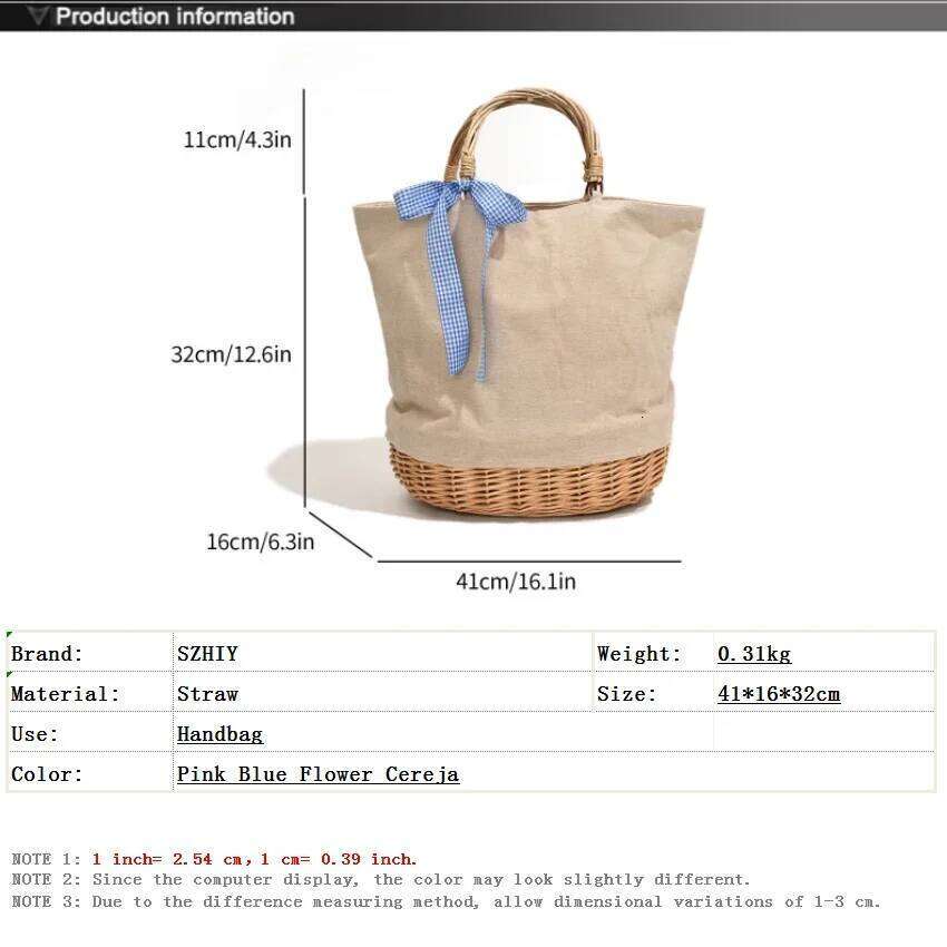 Grass Linen Patchwork Women Designer Rattan Woven Bag Large Capacity Portable Leisure Tote Girls Beach Shopping Basket