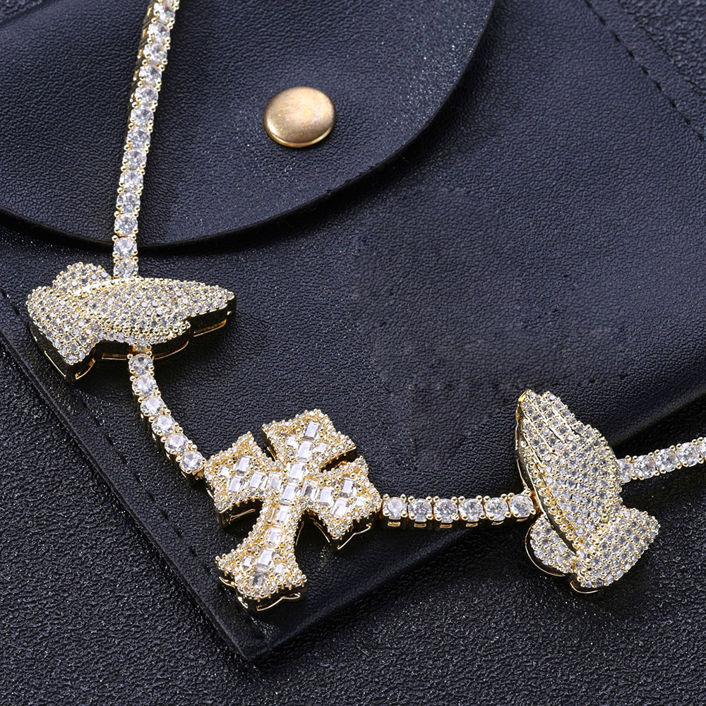 Hip Hop Heart Shape Cuban Chain Necklace 5A Zircon Gold Plated Jewelry Mens Women Lover Jewelry Gift