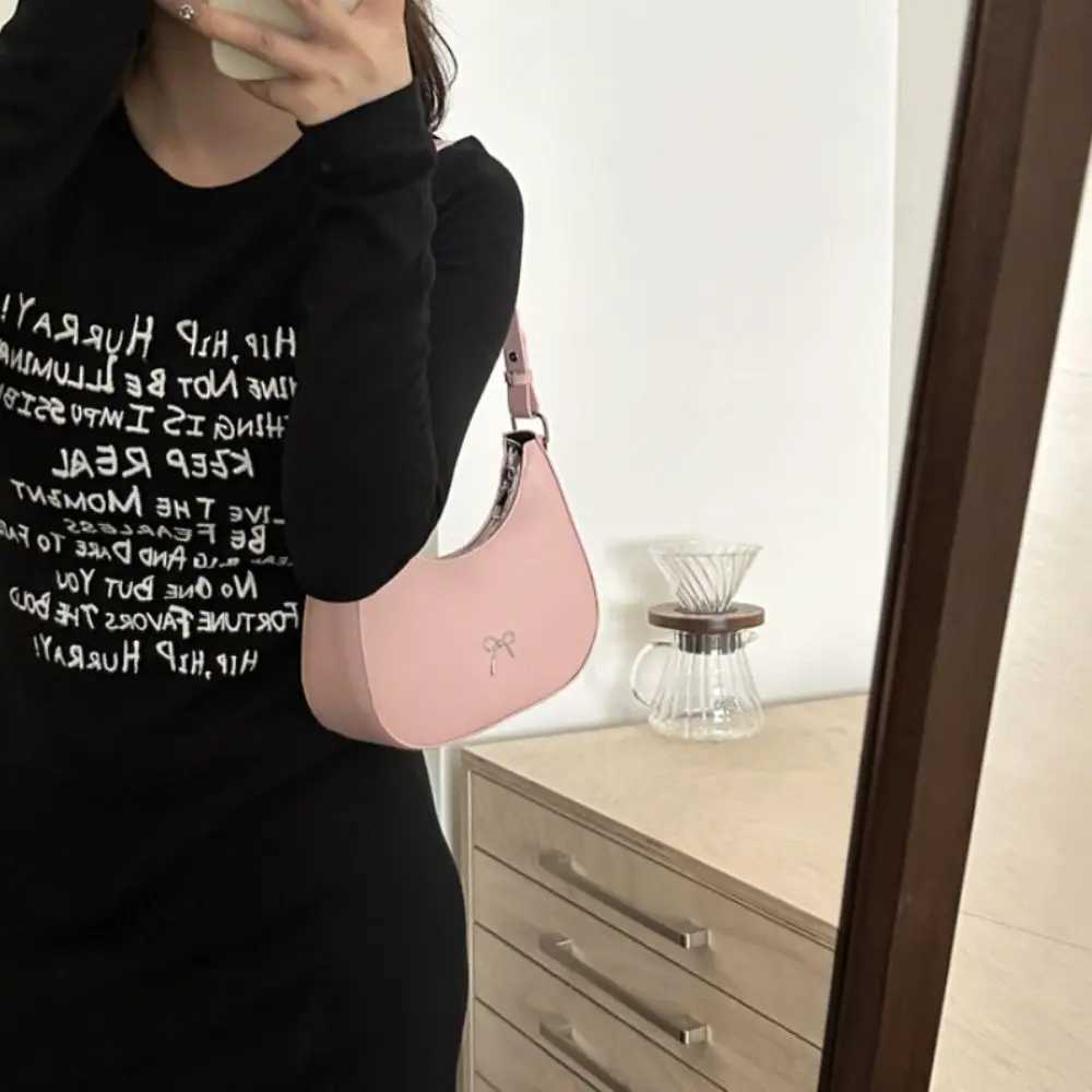 Trendy New Design Bowknot Armpit Bag Solid Color Korean Bowknot Underarm Bag Sweet PU Leather Y2K Handbag Women XJ250605