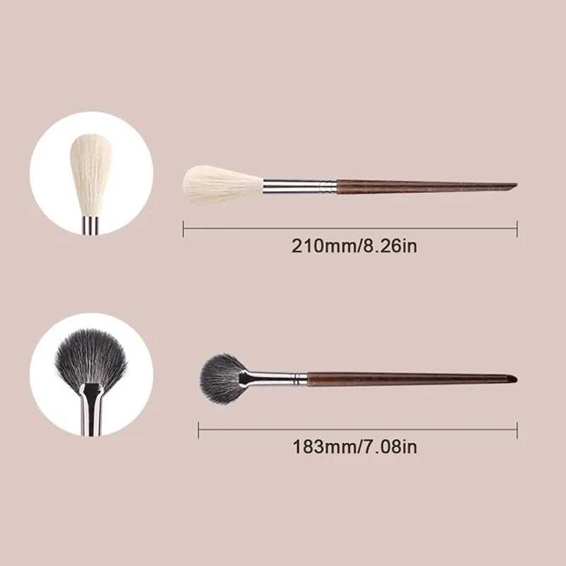2PCS Goat Hair Flame Shape Highlight Brush Soft Professional Facial Fan Makeup Brushes Set Beauty Cosmetics Tool W250605