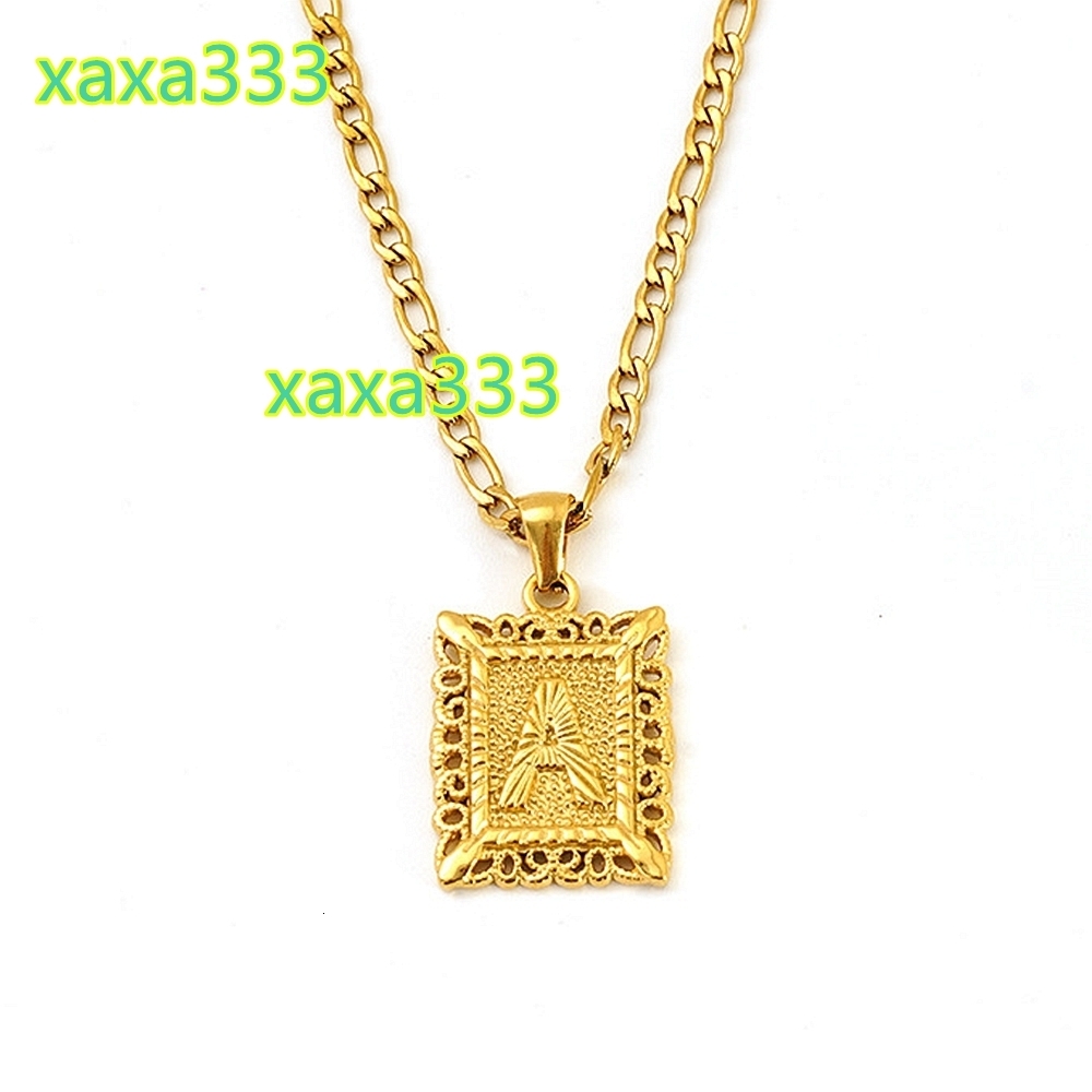 MECYLIFE 18K Gold Figaro Chain Women Fashion Letter Initial Pendant Necklace Stainless Steel Hollow Letter Necklace Alphabet
