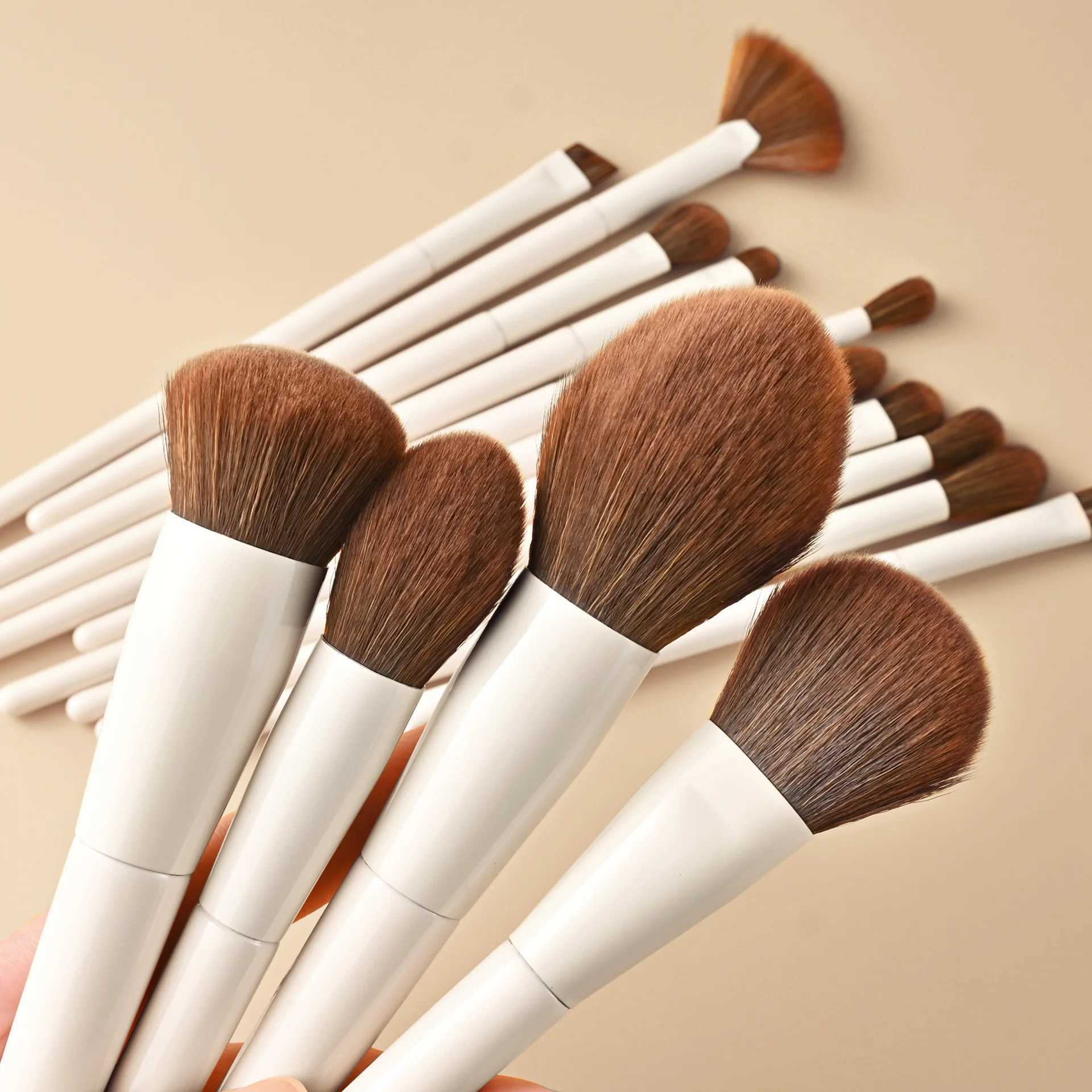 15pcs Makeup Brushes Custom White Color Brown Hair Makeup Brush Set Private Label Pro Beauty Tools Wholesale 5set/lot W250605