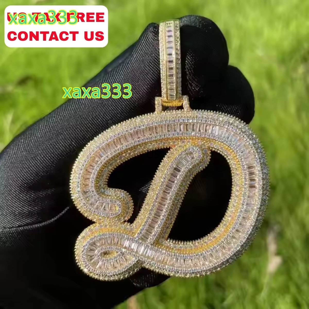 New Arrival Initials Single Cursive Letter Pendant Necklace Baguette Big Letter A-Z Birthday Gift Women Men Fashion Jewelry