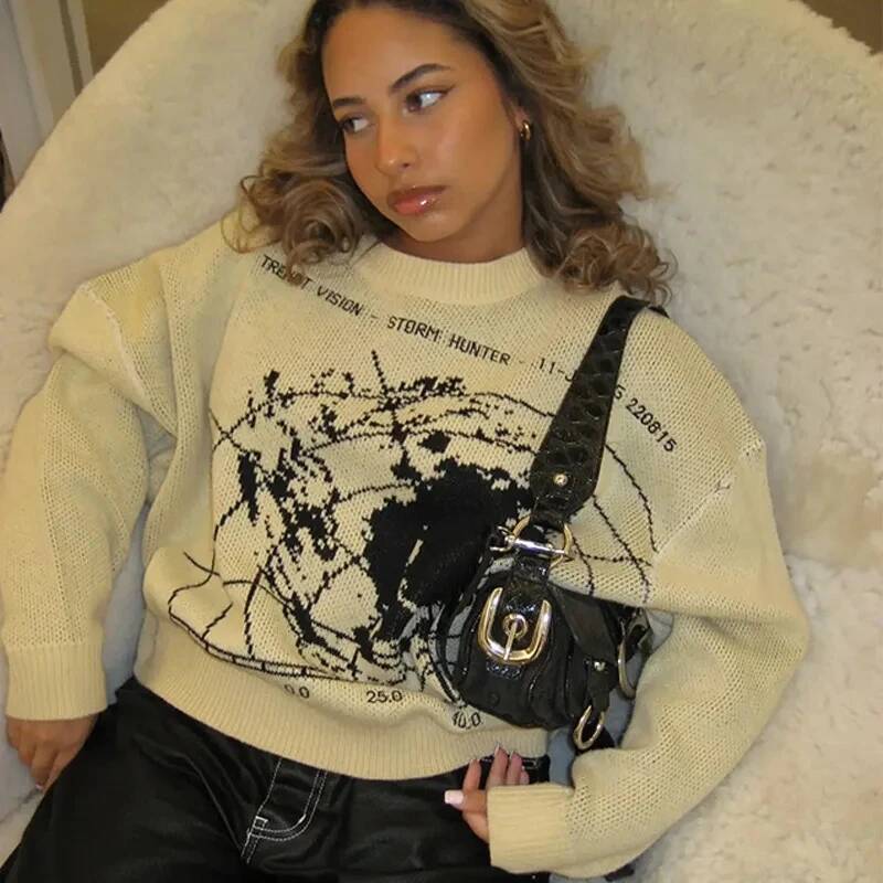 Y2k Big Men's Women's Warm Loose Aesthetic Retro Trend Knit Sweater Gothic Pullover Haruku Cotton