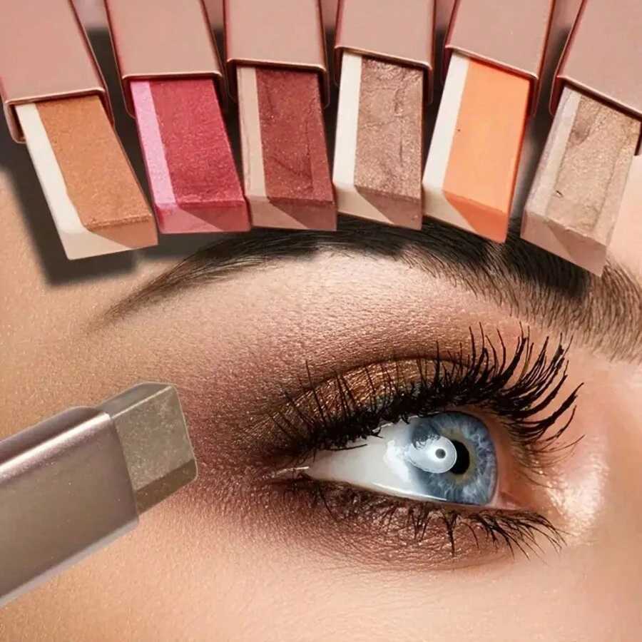 Vibrant Dual-Color Shimmer Eyeshadow Stick - Long-Lasting Waterproof Cream Eyeshadow Pencil for Party Eye Makeup - Brown Coral W250605