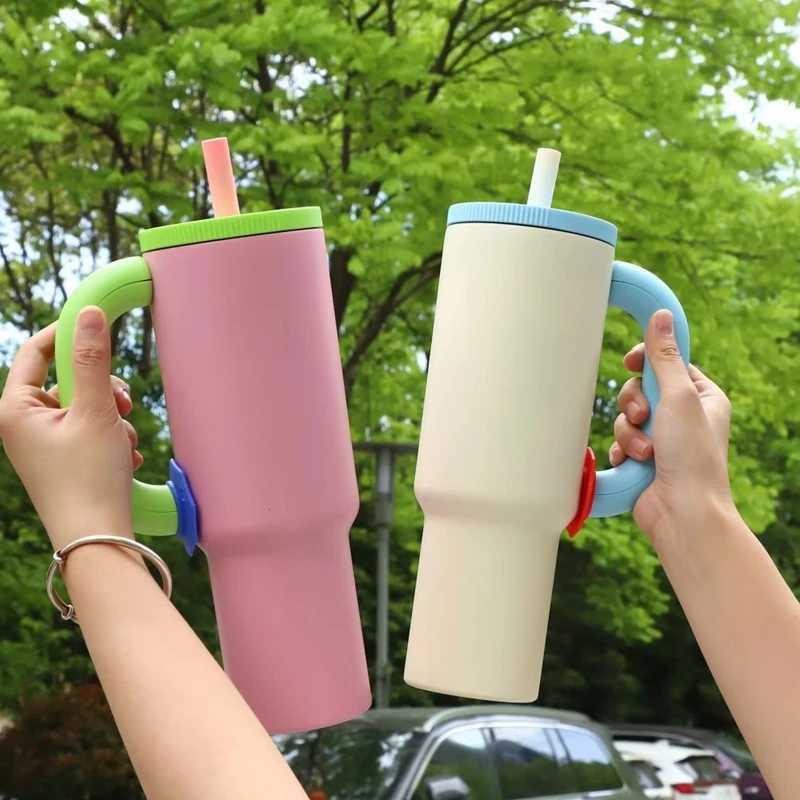 40oz 304 Stainless Steel Straw Insulated Ice Cup Large Capacity Thermal Mug Tumbler with Handle Stylish Insulated Coffee Cup X250605