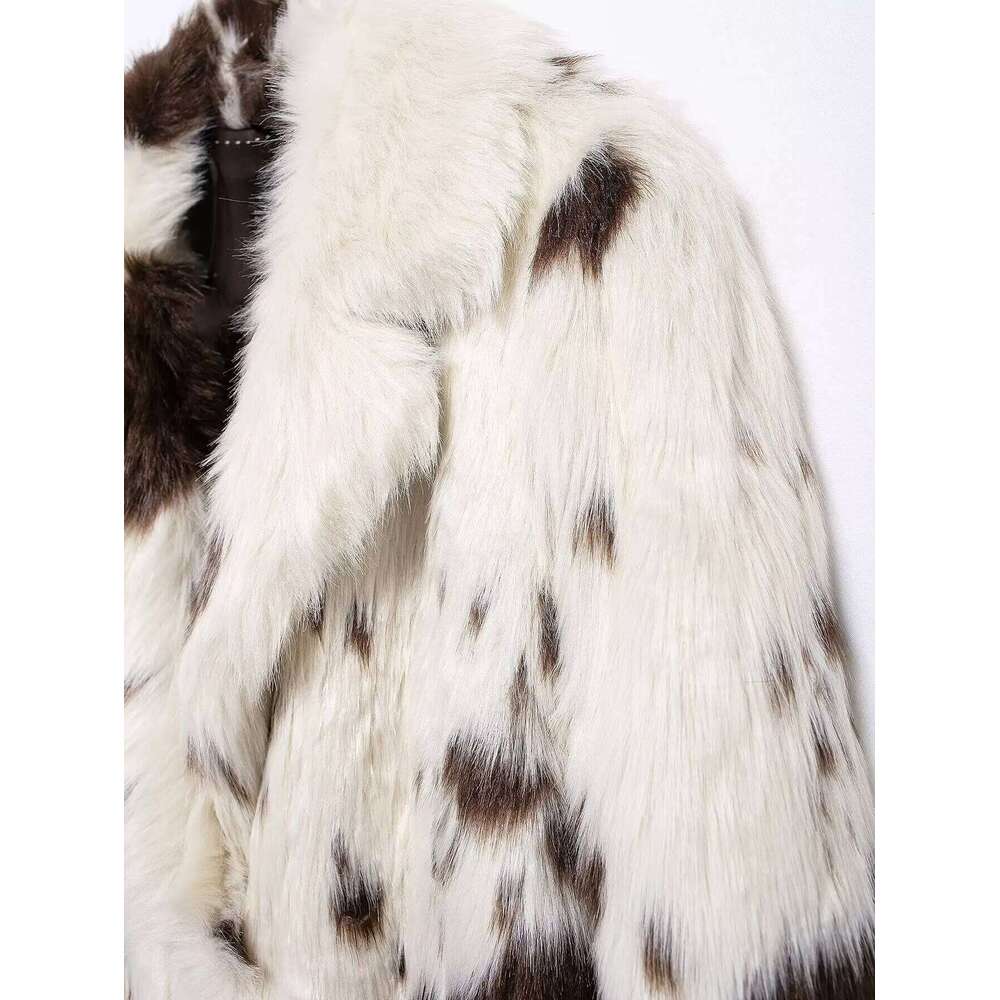 Women's Fashion Printed Faux Fur Long Autumn and Winter Warm Embellished Leopard Coat Fluffy Jacket