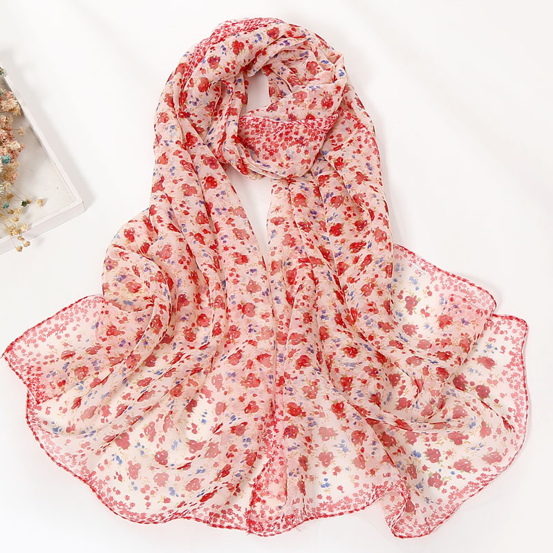 K930 Spring and summer women's small floral silk scarf women's georgette scarf long silk scarf thin silk scarf Korean version cross-border h
