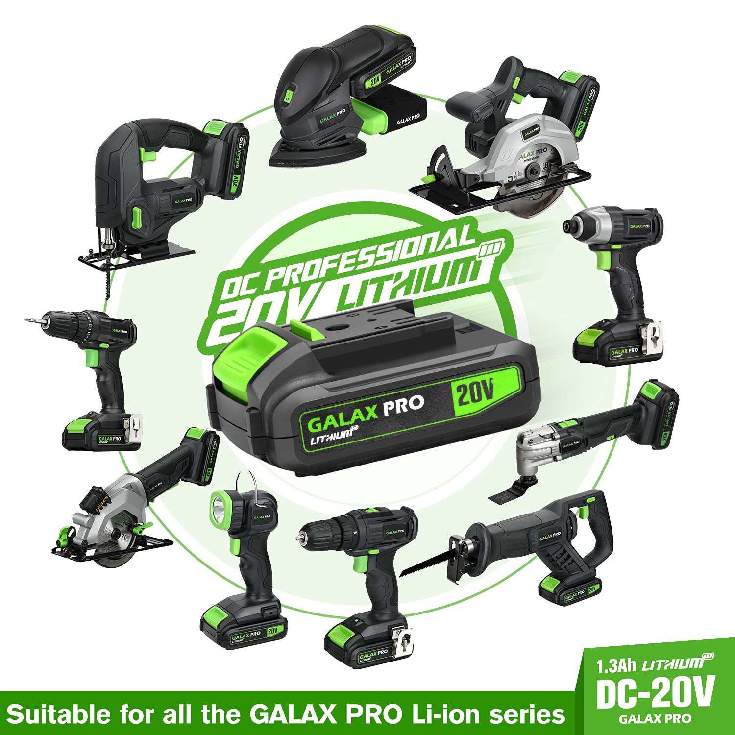 GALAX PRO Cordless Impact Driver 20V, Variable Speed (0-2800RPM),with LED Work Light, 6pcs Screwdriver Bits, 1.3Ah Battery and Charger