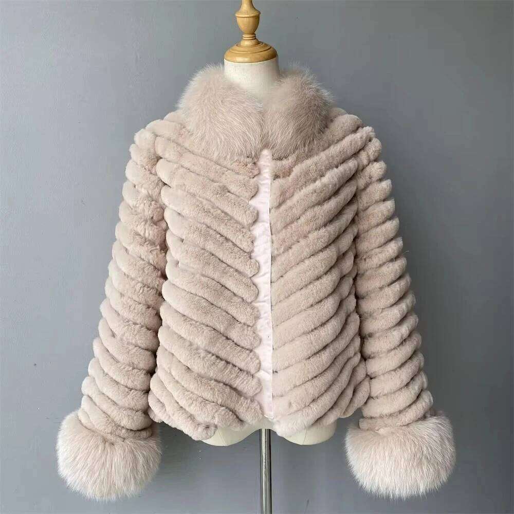 Jxwatcher Natural Rabbit Coat For Women Winter Fashion Reversible Jacket With Real Fox Fur Ladies Casaco Autumn