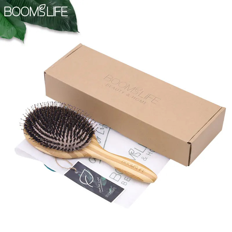 Boar Bristle Hair Brush Women Wood Bamboo HairBrush Professional Curly Airbag Scalp Brush Comb for Hair Beauty Care Salon Tools 250603