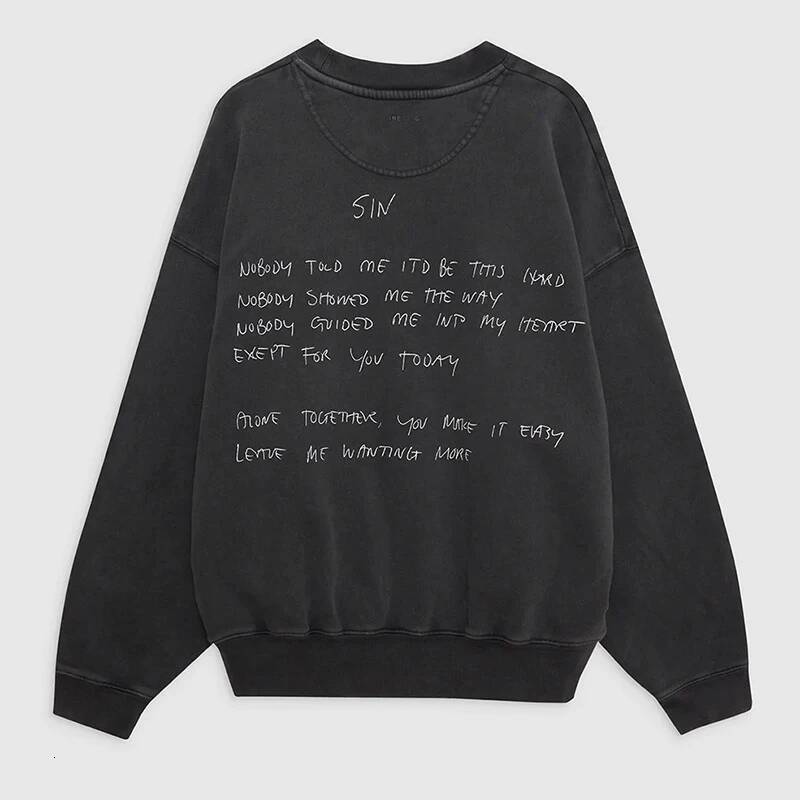 Autumn And Winter North American Niche Graffiti Letter Print Wash Water Stir Fry Color Make Old Black Gray Women's Sweatshirt