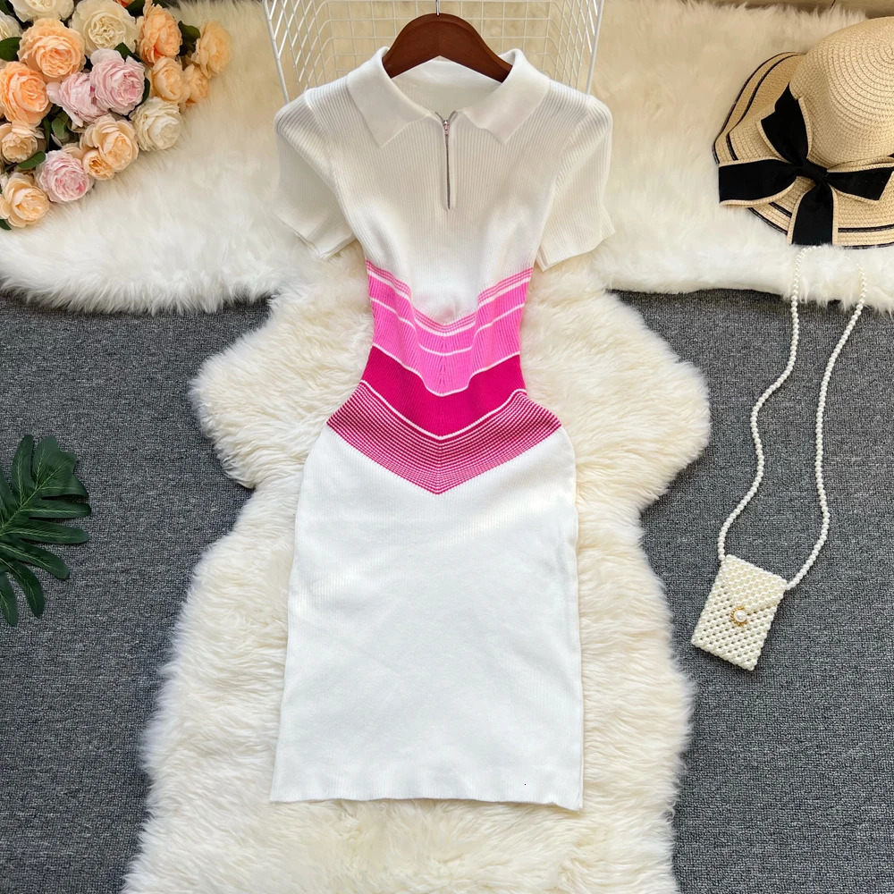 YuooMuoo Chic Fashion Sexy Wrap Hips Mini Dress Ins Patchwork Slim Waist Knitted Summer Streetwear Lady Outfits 250604
