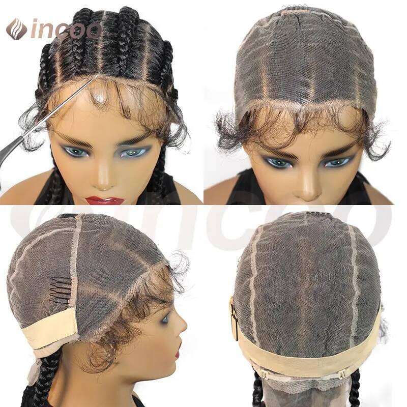 Wear and Go Glueless Synthetic Full Lace Braided Wigs Jumbo Box Braids For Black Women African Faux Locs Braiding Wig