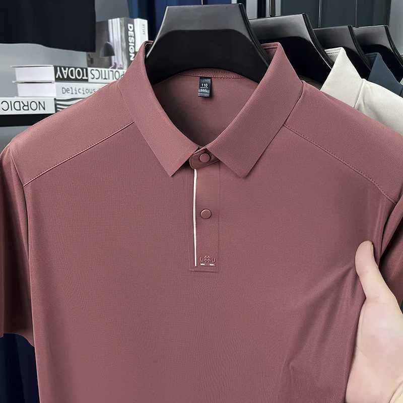 Luxury Summer Mens Non-mark Lapel Polo Shirt Business Casual Short Sleeve Cold Comfortable Solid Color Short Sleeve T-shirt TopXJ250605