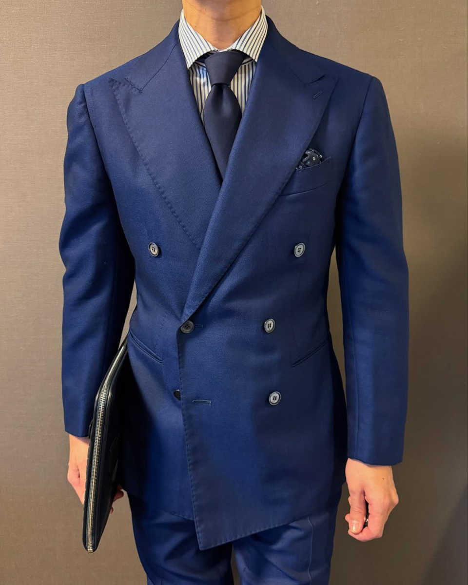 Classic Fit Blue Wedding Tuxedos 2 Piece Set Jacket Pants Peaked Lapel Men Suit Handsome Customized Groom Wear Party Suits