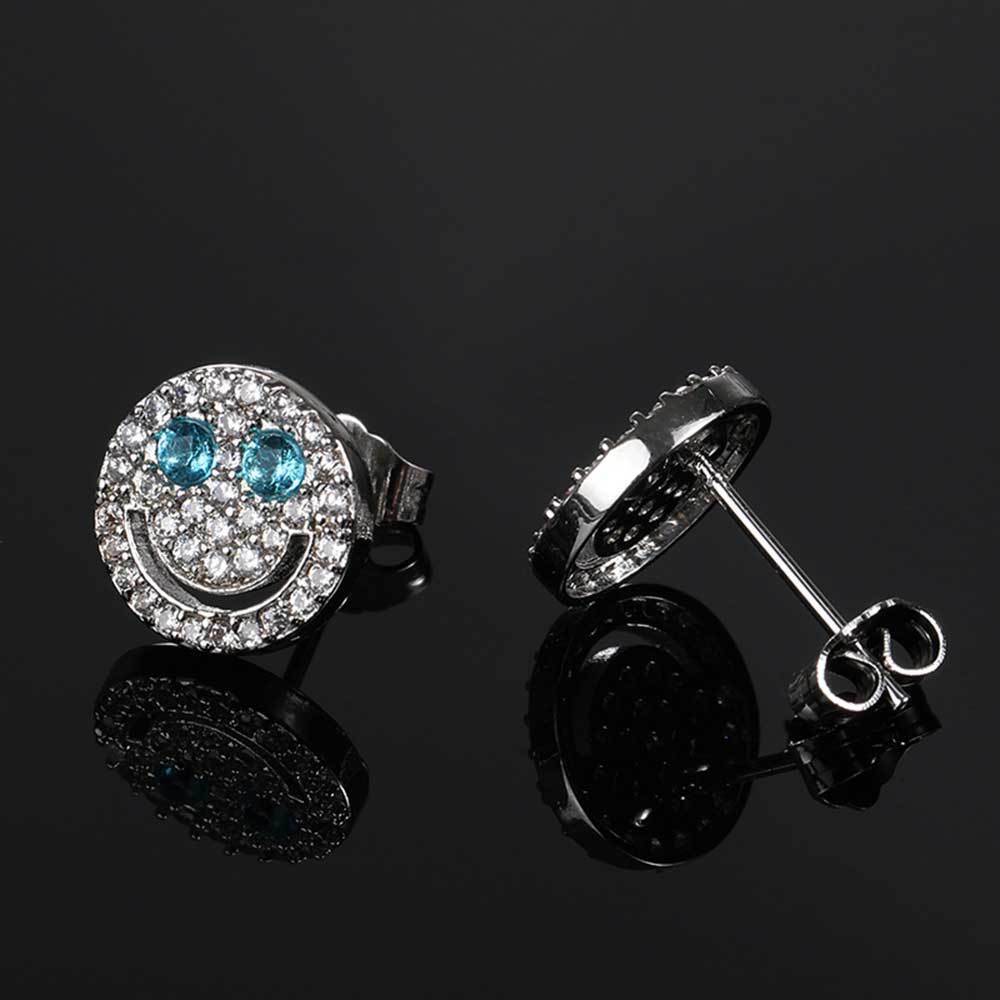 Hip hop inlaid with Moissanite smiling face Earrings personality eyefun real gold electroplating 925 silver needle Earrings