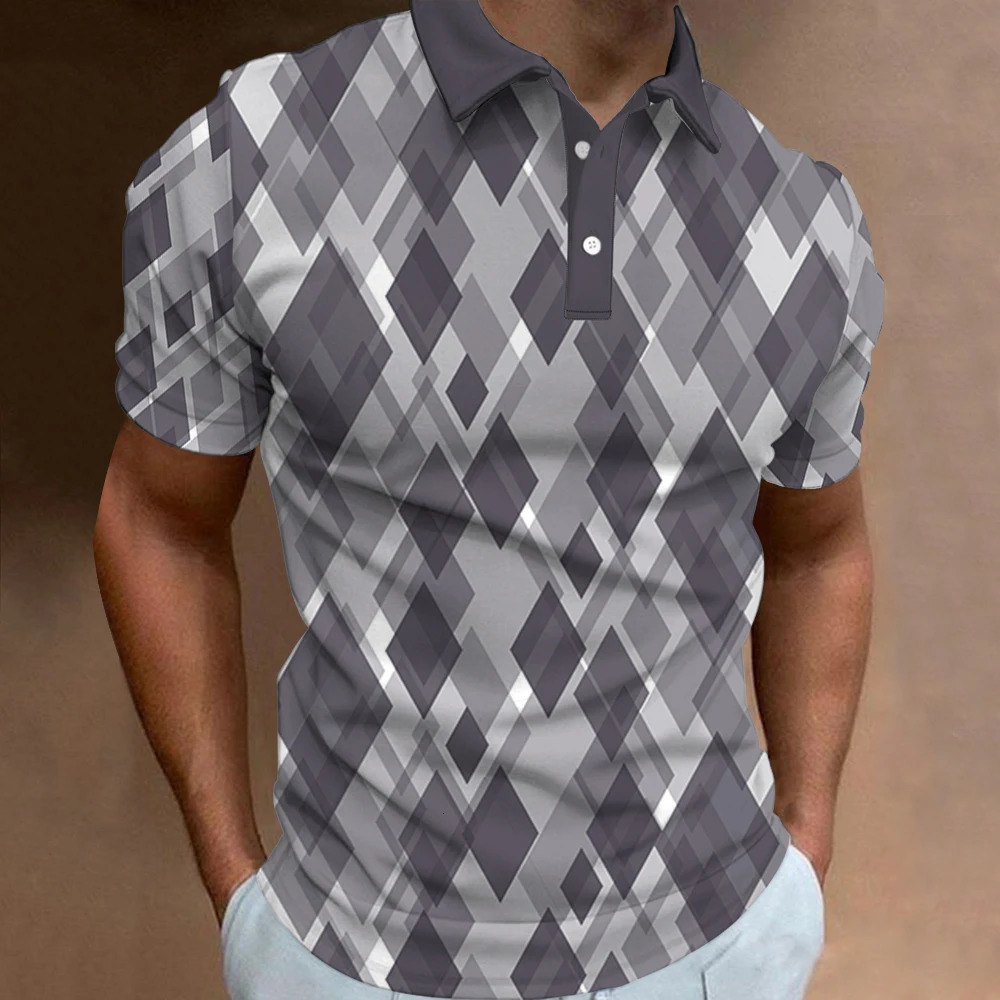2024 Fashion Mens Polo TShirts 3d Patchwork Plaid Print Street Tops Daily Casual Short Sleeved Tees HighQuality Male Clothing 250527