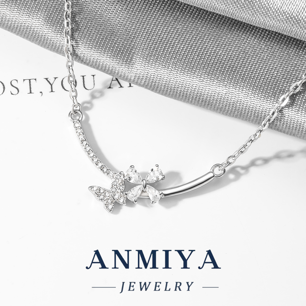 Custom Trendy Anti-Oxidized Silver Jewelry Adjustable 925 Necklace with Butterfly and Floral Flower Pendant for Daily Accessories