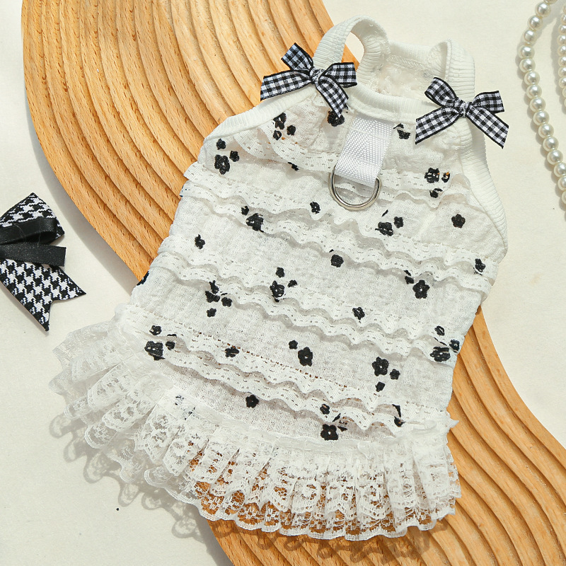 Summer Dog Dress Ruffle Trim Girls Dog Princess Dress Flower Print Pet Clothes for Small Medium Cats Dogs Kitten Puppy