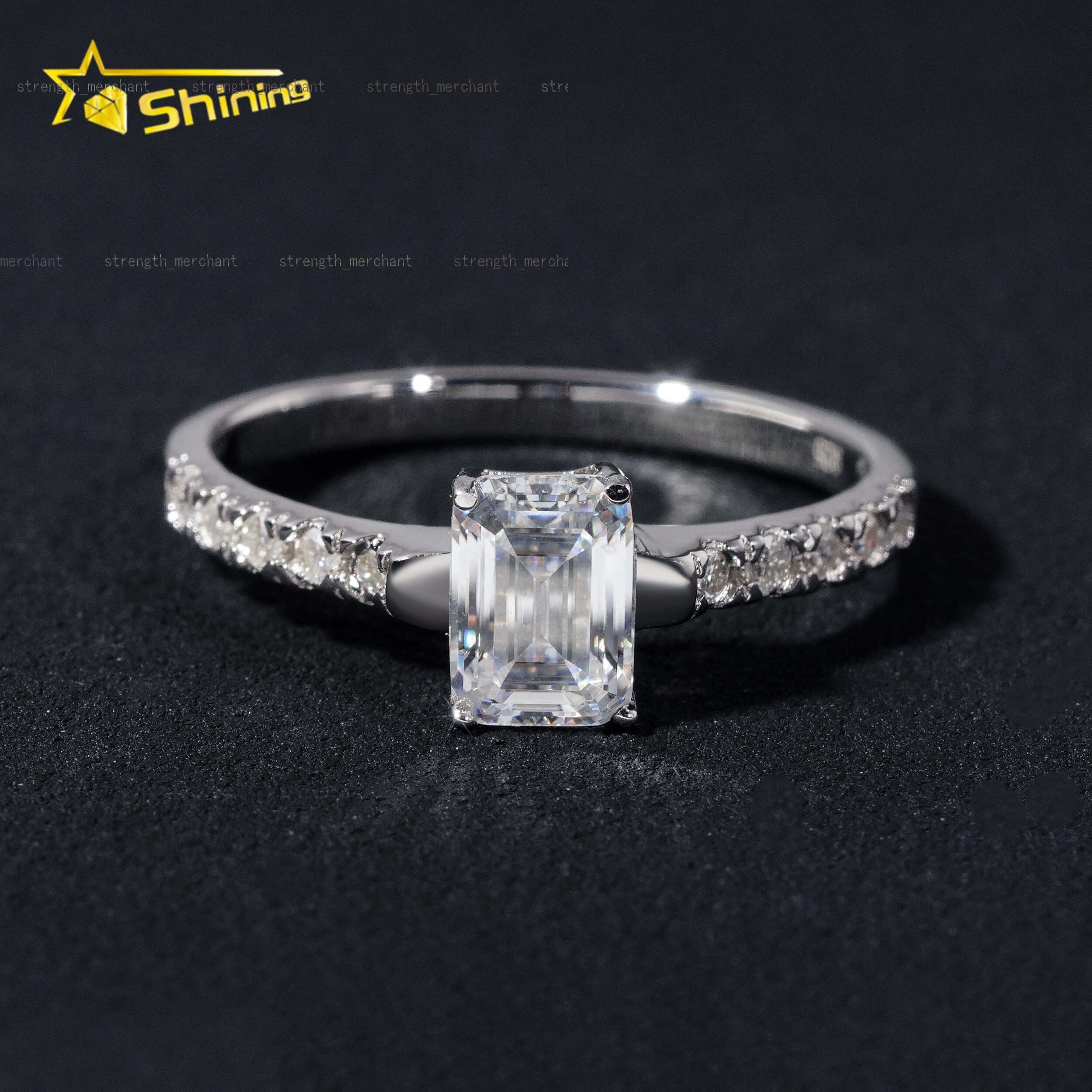 Luxury Style Pass Tester 925 Sterling Silver Rhodium Plated Women Jewelry Half Iced Out Band Diamond Moissanite Wedding Ring