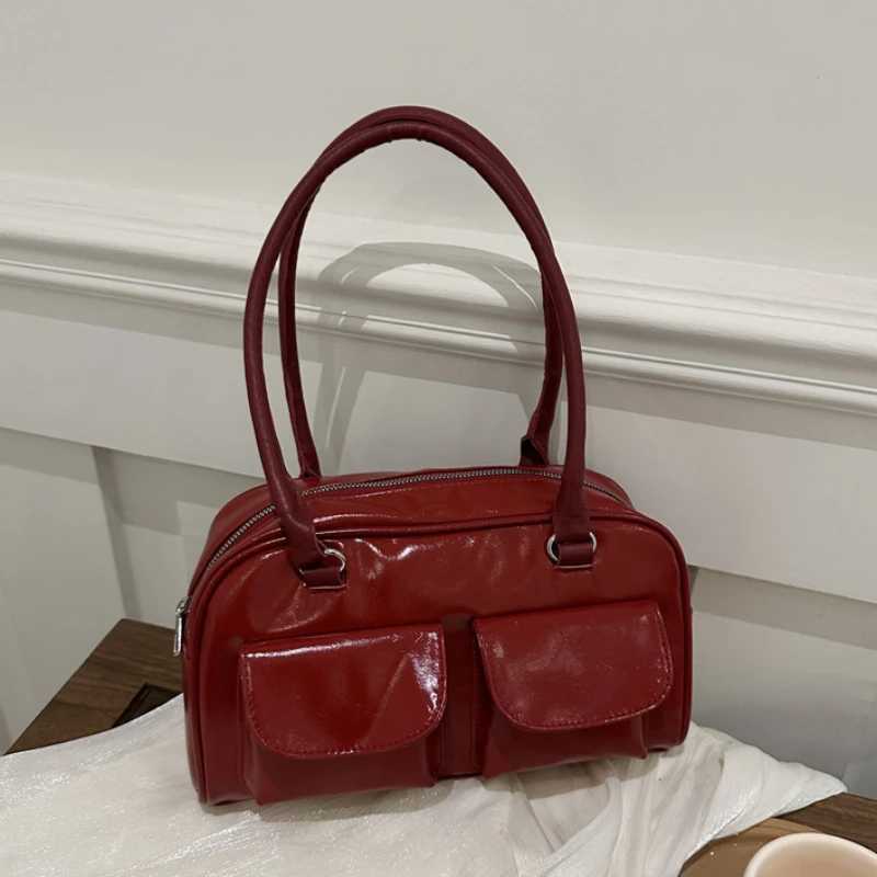 Vintage Simple Ladies Commute Tote Bag Women Business Shoulder Bags PU Leather Female Underarm Bag Burgundy Large Handbags Purse XJ250605
