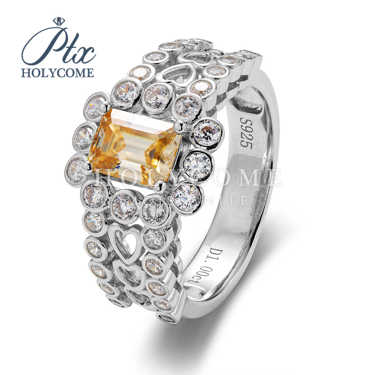 Classic 925 Sterling Silver Bridal Ring Sets Emerald Cut Champagne Moissanite Engagement Rings Vintage Promise Rings Wedding Bands for Women