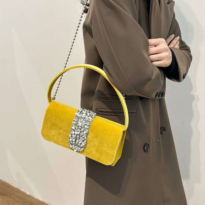 Shiny Dia Party Purse Evening For Women 2024 Spring Chain Shoulder Crossbody Bag Wool Cloth Handbag Clutch Bags
