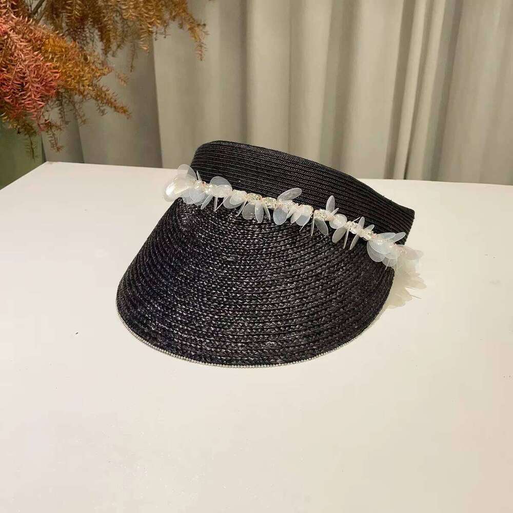 summer Women Visors wheat crownless straw hats Sun Visor sunvisor Beach backless hat Tourism with elastic band at back
