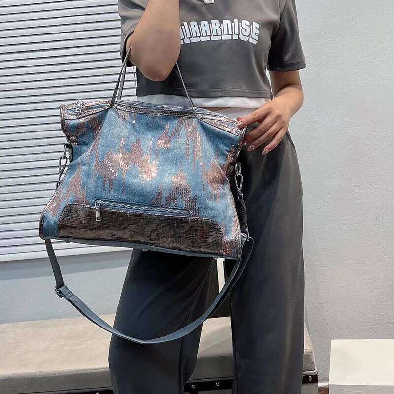 European And American Fashion New Tie Dyed Jeans Embroidered Beads Piece Foreign Style Women's Bag One Shoulder Cross Body