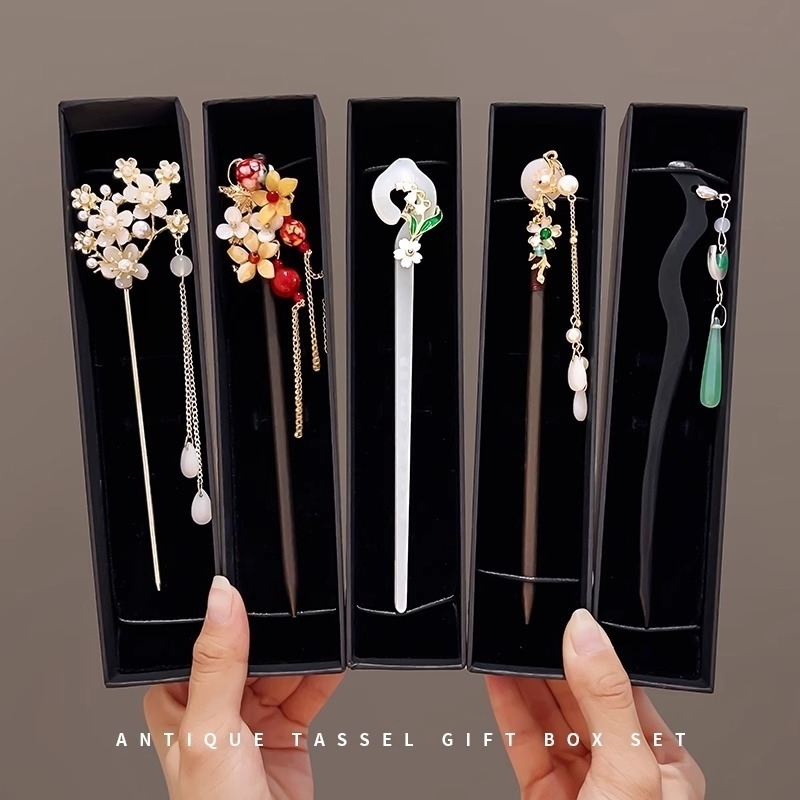 Elegant Chinese Style Hair Accessory Romantic Enameled Flower Tassel Clip Alloy Jewelry Hairpin For Women Fashion y250519