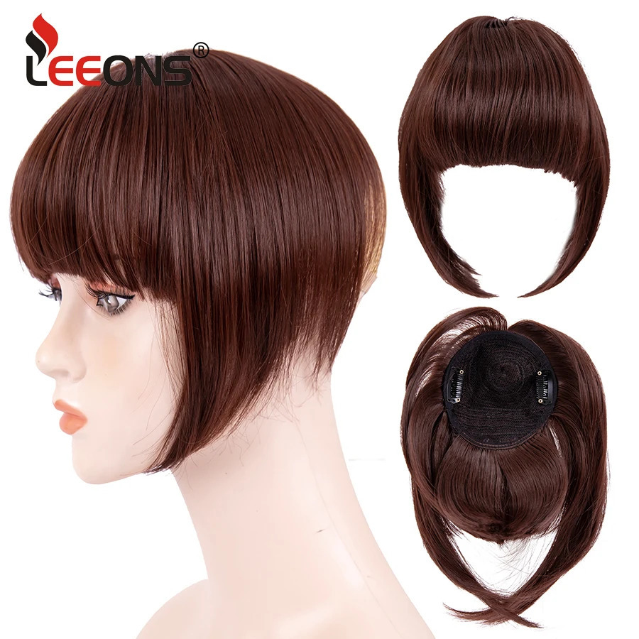 Leeons Synthetic Fringe Bangs Hair Extensions Clip In Bangs 6 Inch Short Straight Hairpiece Front Neat Bang Two Side Burgundy 250529