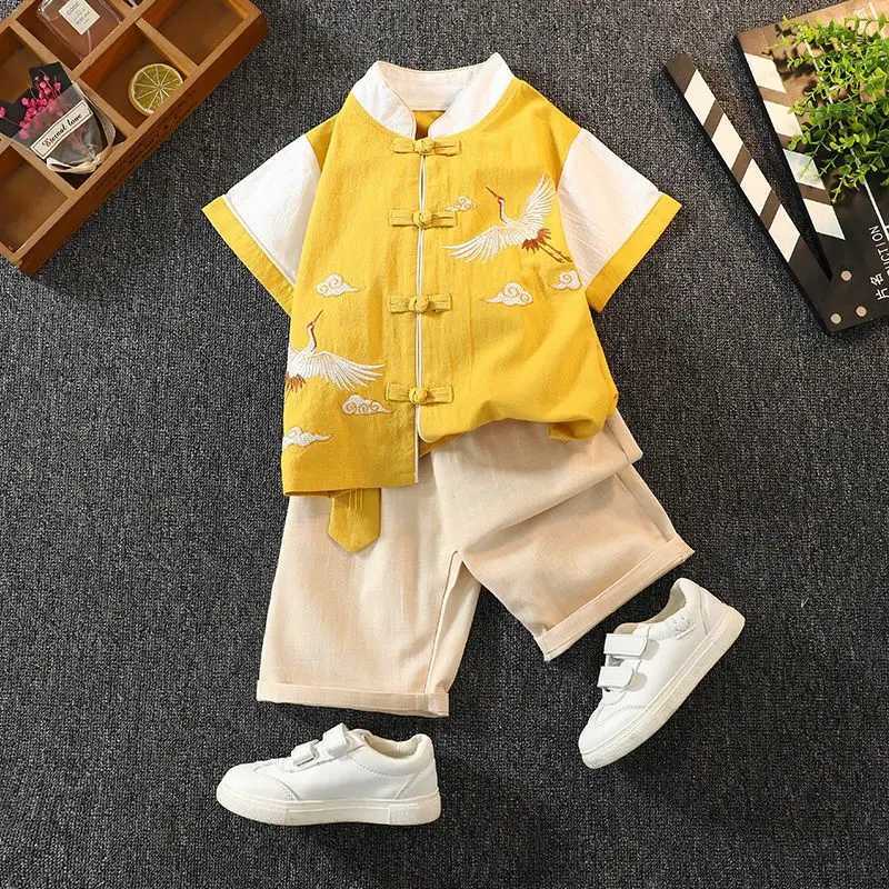 Chinese Style 10-12 Years Casual Kids Outfits Clothes Sets Toddler Baby Boys Short Sleeve T-Shirt Tops+Shorts R250605